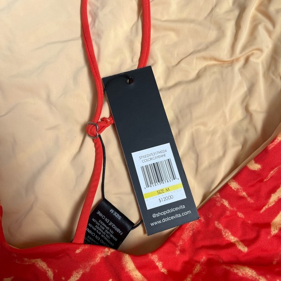 🌞👙NWT Dolce Vita T-Back One Piece Chevron Print Swimsuit in Orange and Gold, M - Picture 6 of 6